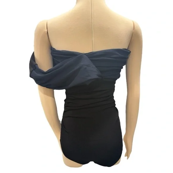 Goldsign Gelsey One-Shoulder Off the Shoulder 2-tone Ribbed Bodysuit Small NEW